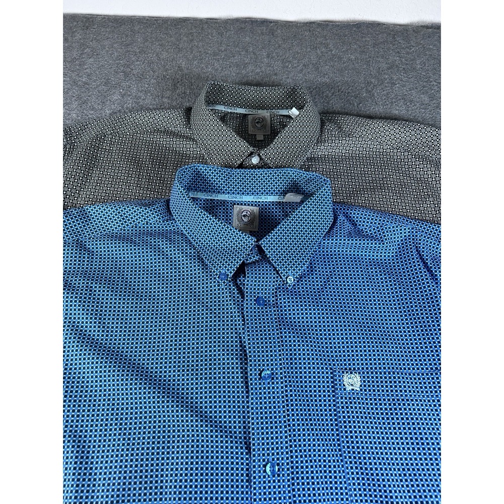 Cinch Shirts Lot of 2 Mens 2XL Patterned Blue And Gray Button Up